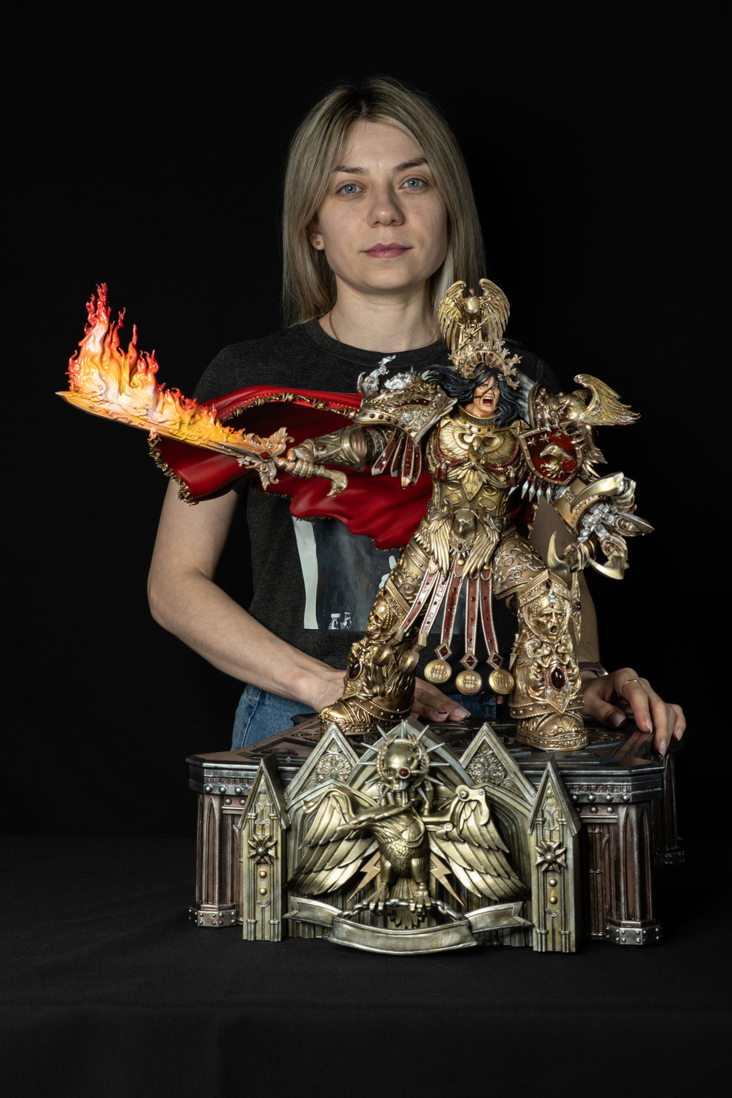 Collectible Fully Magnetized Golden Emperor with Flaming Sword Figurine | base option 2