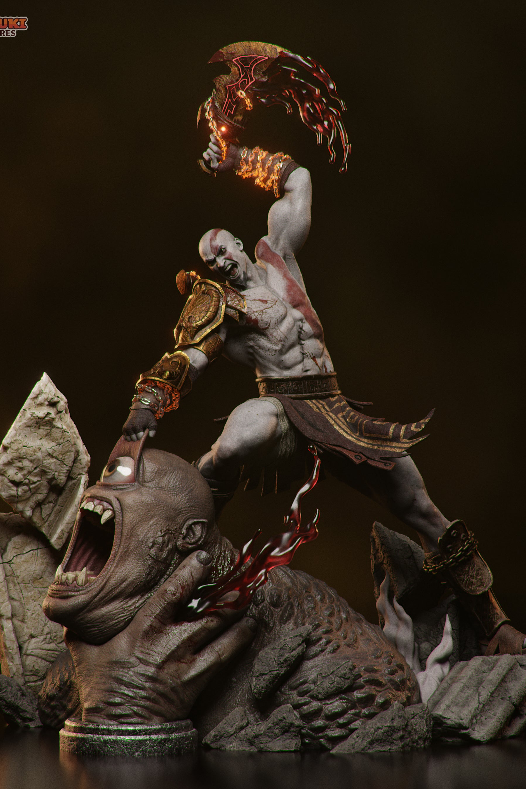 Kratos vs Cyclops | God of War | Fan Art – Fully Magnetized Hand-Painted Figure