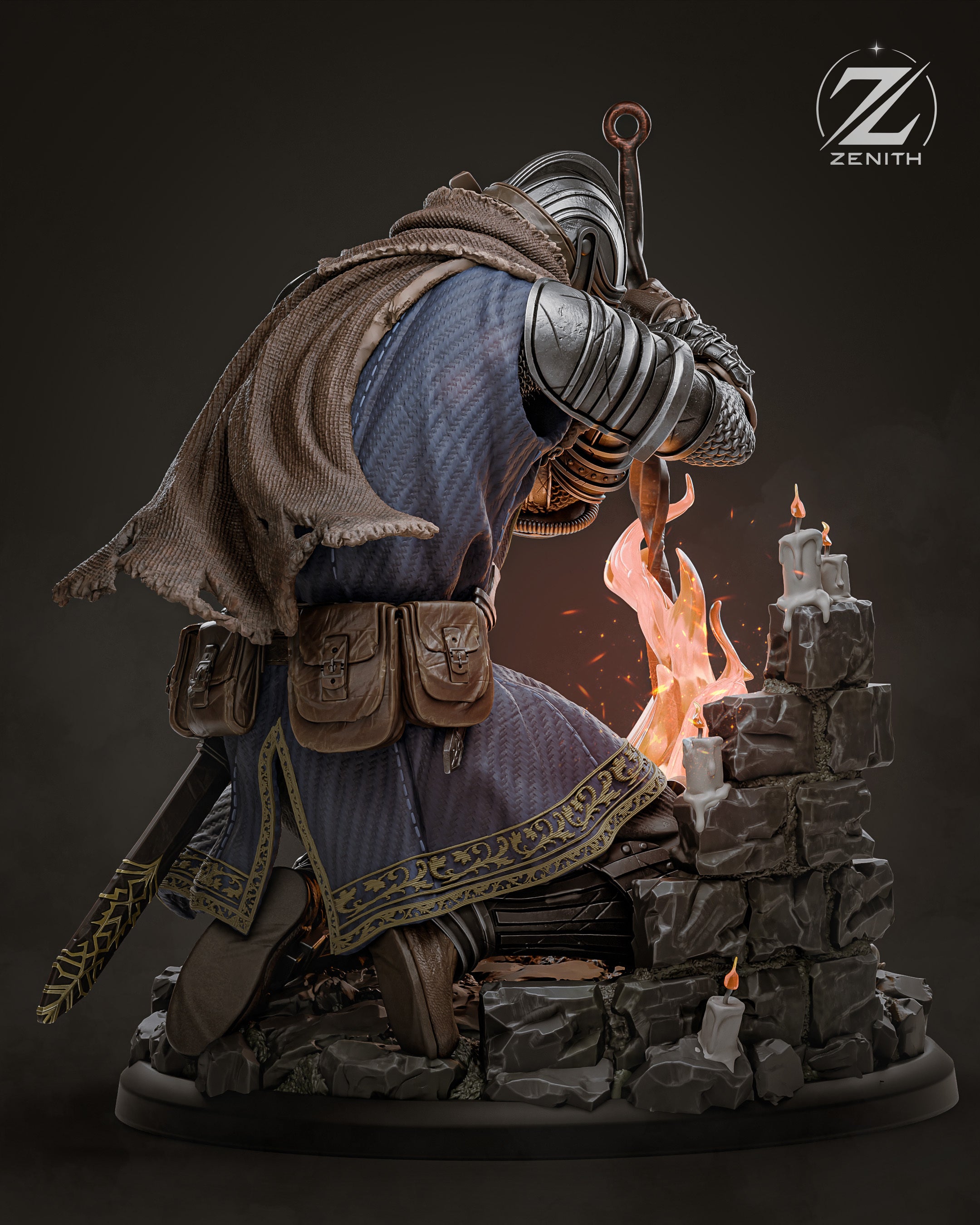 Elite Knight & Bonfire | Dark Souls Fan Art | Premium Hand-Painted Collectible Figure