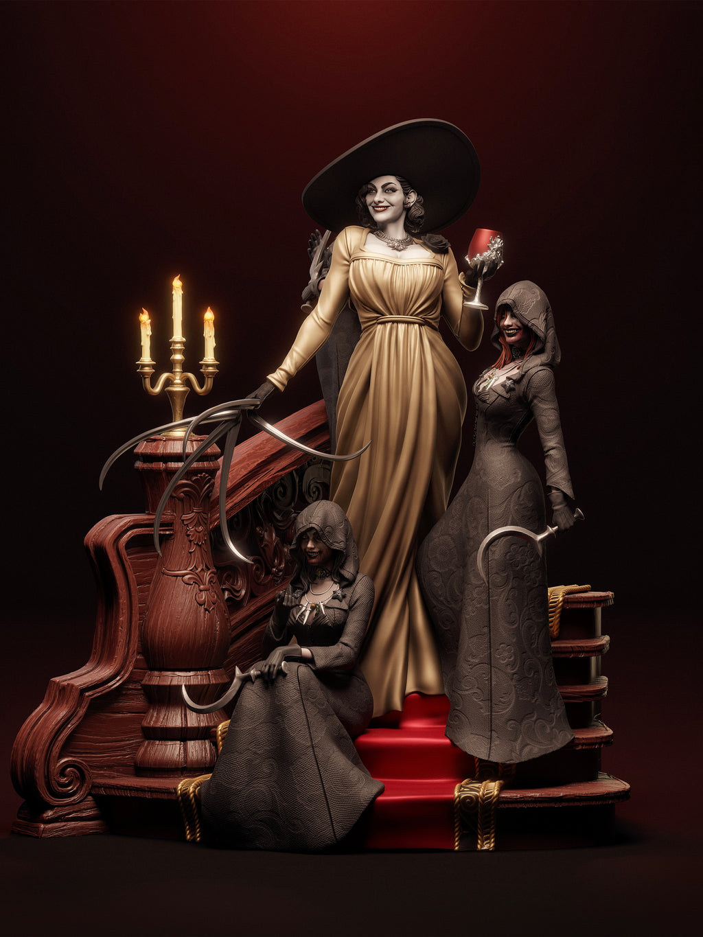 Lady Dimitrescu & Daughters | Resident Evil Village Fan Art | Fully Magnetised Collectible Figurine