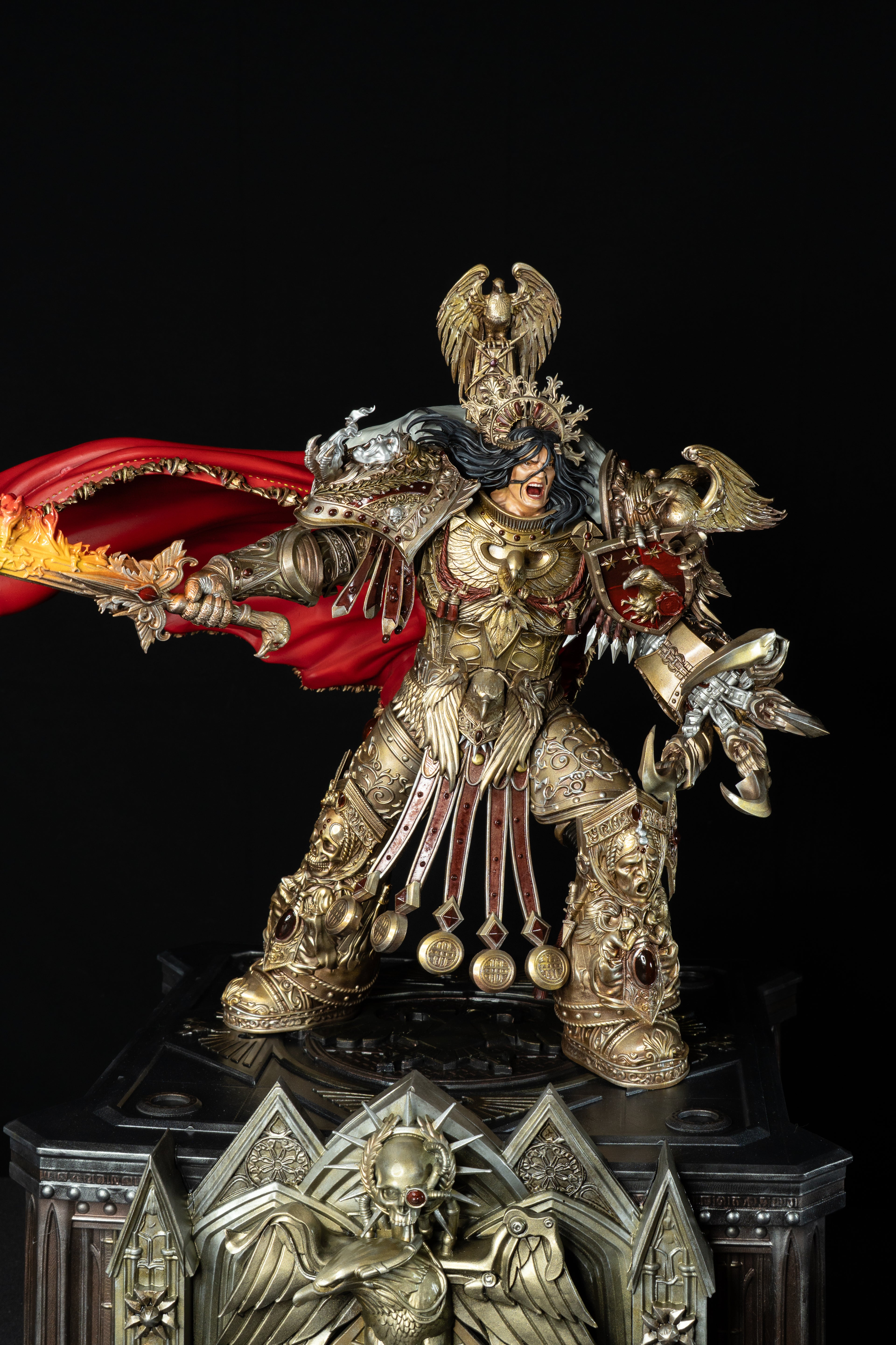 Collectible Fully Magnetized Golden Emperor with Flaming Sword Figurine | base option 2