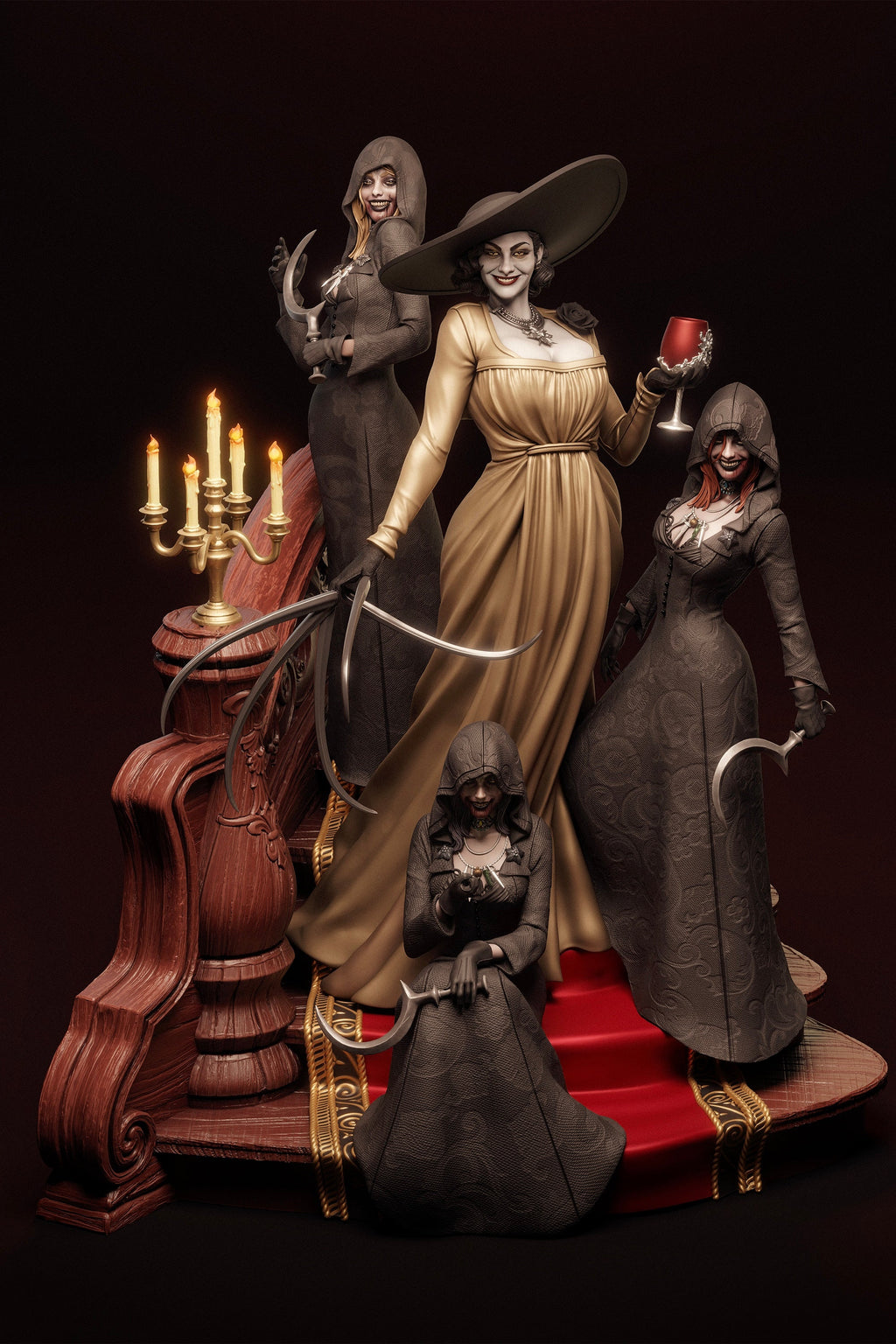 Lady Dimitrescu & Daughters | Resident Evil Village Fan Art | Fully Magnetised Collectible Figurine