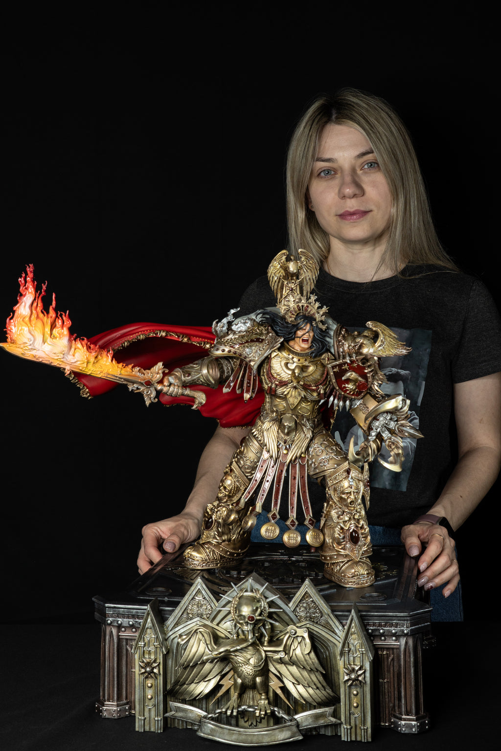 Collectible Fully Magnetized Golden Emperor with Flaming Sword Figurine | base option 2