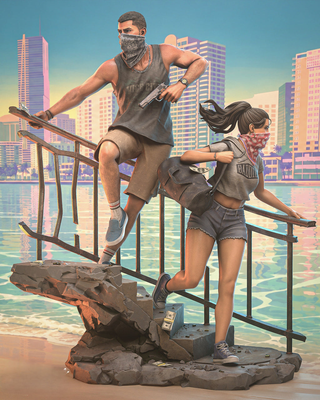 Lucia & Jason | GTA VI | Fan Art | Fully Magnetized Collectible Diorama