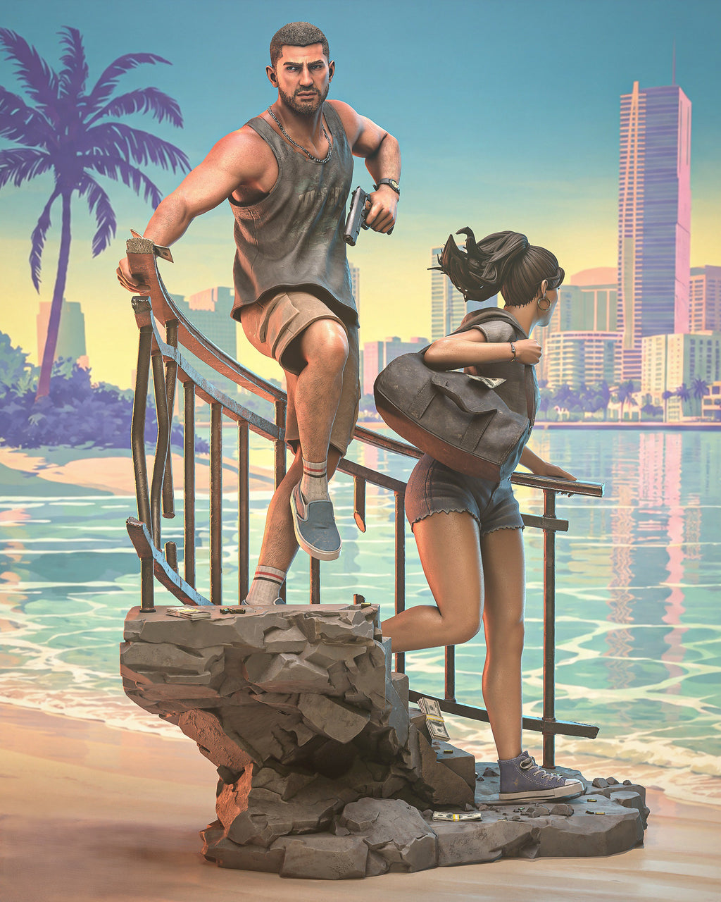 Lucia & Jason | GTA VI | Fan Art | Fully Magnetized Collectible Diorama