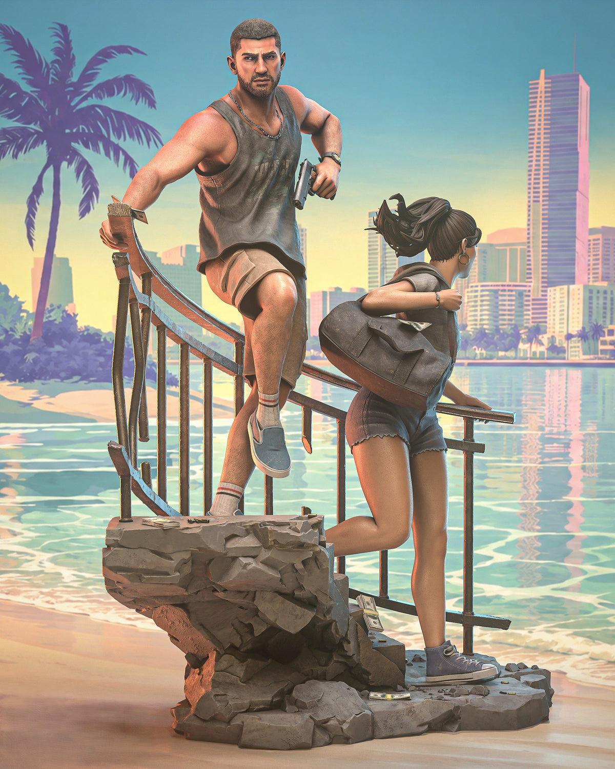 Lucia & Jason | GTA VI | Fan Art | Fully Magnetized Collectible Diorama