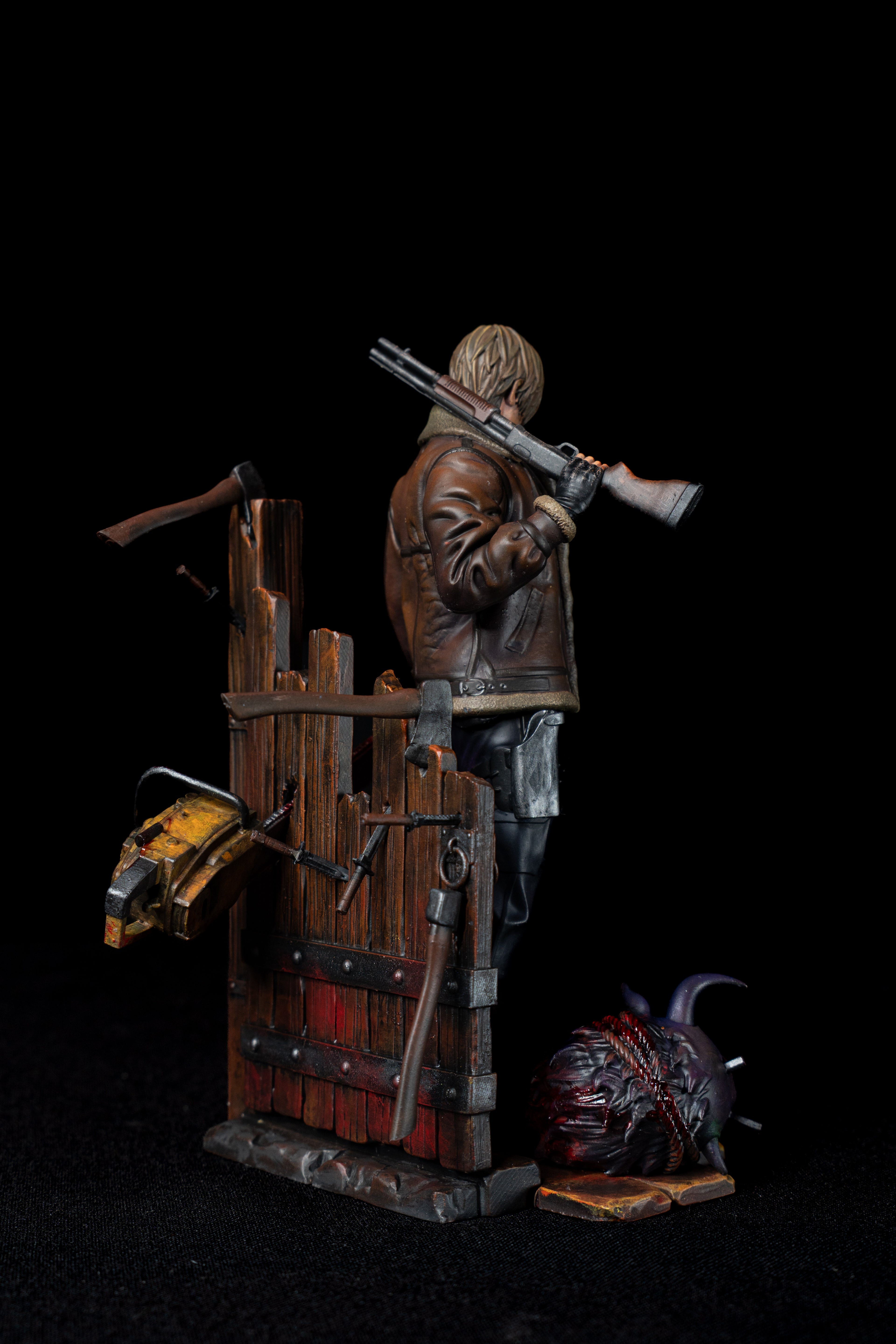 Leon S. Kennedy Resident Evil 4 Sammelfigur | Handbemalte Harzstatue | Hochwertiges Fan-Art