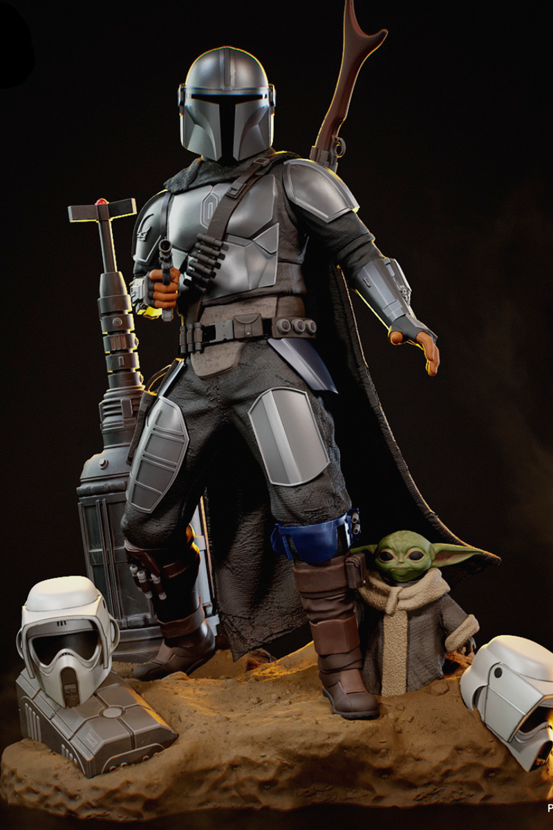 The Mandalorian & Grogu | Star Wars | Fan Art | Fully Magnetized Figurine