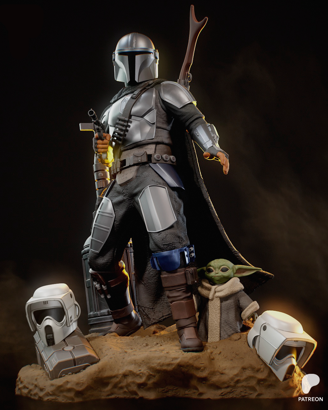 The Mandalorian & Grogu | Star Wars | Fan Art | Fully Magnetized Figurine
