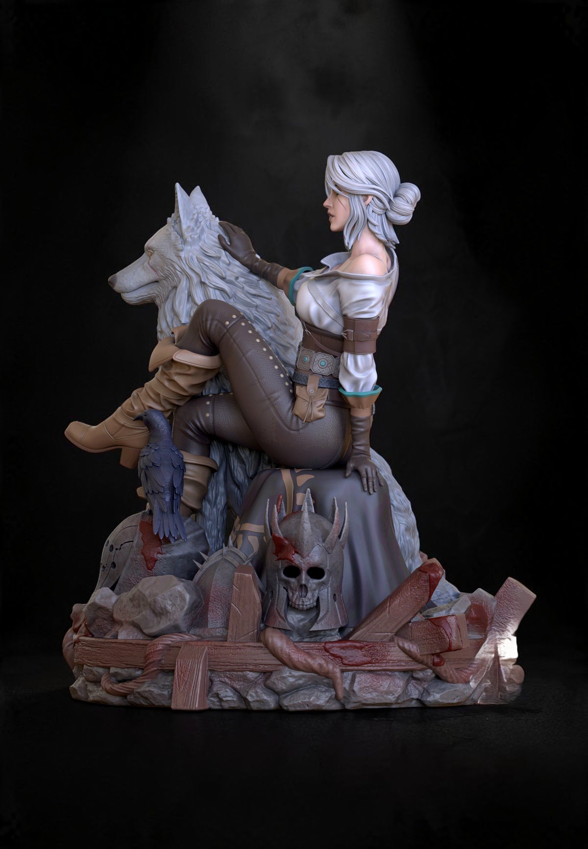 Ciri with White Wolf | The Witcher 3 | Fan Art | Fully Magnetized Collectible Diorama